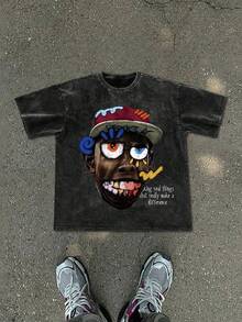 Vintage Print Washed Distressed Snow Flake Men T-Shirt. 004-AB - màu đen - Xem 2