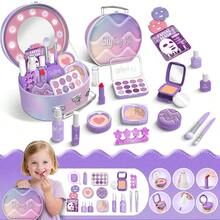 3/18pcs Pretend Makeup Vanity Playset For Girls, Portable Makeup Organizer Toy Box, Princess Dress Up Makeup Kit, Children Makeup Toy Handbag Suitable For 3 4 5 6 7 8 Year Old Girls, Learning Makeup Simulation Fashion Party Birthday Halloween Christmas Gift ( Plastic Makeup Toys)