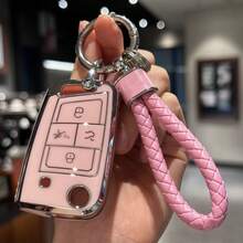 Key Fob Cover With Keychain For Accessories For Atlas For Golf For GTI For Jetta For Tiguan Car Key Case, Full Protection, 4 Buttons Christmas Gift - Multicolor - View 2