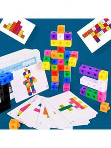 1盒ABS材质幼儿园智力小积木拼装积木塑料插电早教儿童拆装益智玩具 - 彩色 - 查看 7