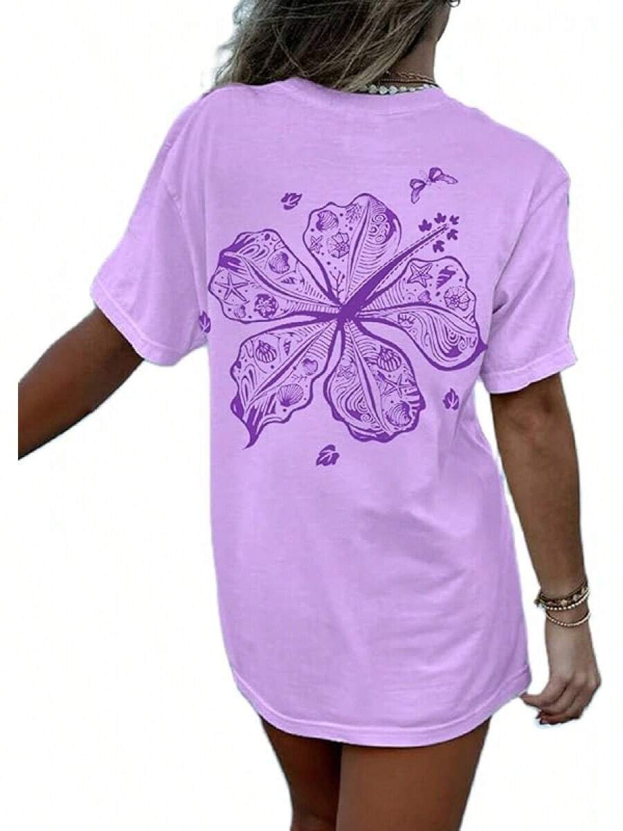 Women's Teens Oversized Graphic Tee Shirts Y2k Short Sleeve Floral Aesthetic Tshirt Top Summer Cute Preppy Clothes-For Women, Holiday, Vacation - 查看 1