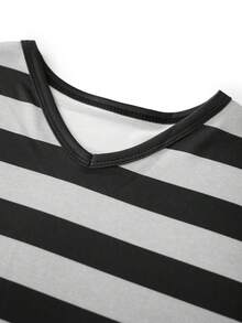 Women Vintage Grunge Top Short Sleeve Striped T-Shirt Goth Emo Tee Shirt Y2K Aesthetic Clothes Harajuku - 灰色 - 查看 8