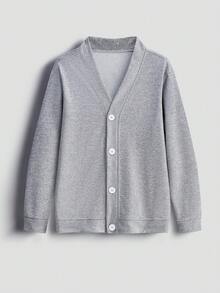 Youth V-Neck Versatile Fashion Gray Soft Button Long Sleeve Jacket, Suitable For Teen Boys, Spring And Autumn