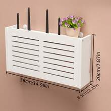 1 件免钻电视盒壁挂架，用于路由器、WiFi 的壁挂式存储架，具有电缆管理和散热功能 - 白色 - 查看 4