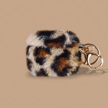 豹纹毛绒耳机壳适用于 Pro3，柔软无线蓝牙耳机保护套适用于 4 3 2 1 Pro Pro2 带钥匙扣保护壳