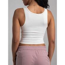 Women Rib Tank Top Padded Workout Top Square Neck Crop Tank Fitted Basic Cami Tops - Angel White - View 5