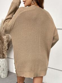 Women's Solid Color Ribbed Casual Cardigan Sweater, Suitable For Daily Office Wear