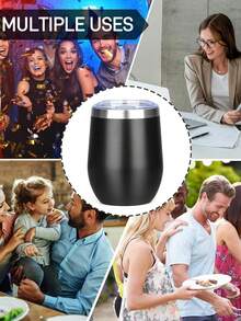 LMMAKE 1pc Water/Beer Mug, 12oz/350ML Powder Coating Wine Tumbler With Push Lid, Stemless Insulated Wine Glasses, Double Wall Vacuum Stainless Steel Travel Tumbler, For Cold & Hot Drinks, Wine, Coffee, Cocktails And More, Back To School Supplies - 不銹鋼杯 - 查看 7