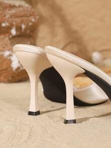 Sandalias de tacón de aguja sexy para mujer de talla grande, sandalias casuales de slip-on para primavera/verano, adecuadas para recados, oficina, fiesta, versátiles tacones de aguja blancos/negros - Beis - Ver 7