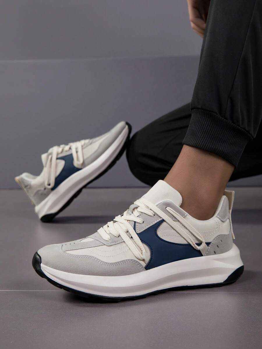 男士百搭轻便休闲舒适简约撞色户外运动鞋跑步鞋 - 米色 - 查看 1