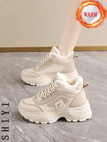 Damskie białe buty codzienne, buty sportowe, nowość zimowa 2024 z dodatkową izolacją polarową, gruba podeszwa zewnętrzna, modny i uniwersalny styl wakacyjny, buty do pieszych wędrówek i jazdy na deskorolce dla studentów, płaskie, grube trampki, śniegowce, buty damskie