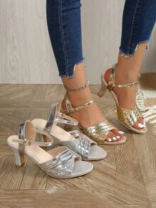 2025 Neue Pailletten-Oberteil glänzende & bequeme Damenhochabsatzschuhe. Offene Zehenform. Modische Strandparty Damenhochabsätze. Silberne Hochabsätze. Goldene Hochabsätze. - Gold - Übersicht 8