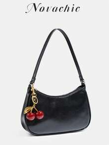 Novachic, Women's Fall Outfits, Floral Patterned Fabric, Cute Pendant Decor, Cherry Pendant, Women's Minimalist One Shoulder Bag, Zipper Closure, Retro Style, Underarm Bag, Suitable For Multiple Occasions
