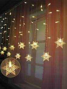 1 件大号雪花冰柱灯串、窗帘灯、现代 LED 冬季仙女灯、仙女灯窗帘、雪花窗帘灯、96 LED USB 供电仙女灯串、8 种模式、透明塑料、暖光、LED 窗帘灯、窗帘灯串、窗帘仙女灯