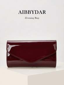 AIBBYDAR Women's Evening Bag, Solid Color Wine Red PU Leather, Suitable For Evening Dress, Portable Cosmetic Bag, Crossbody Bag, Wallet, Envelope Bag, With Detachable Metal Chain, For Ball, Wedding Season, Party, Holiday Gathering, Carnival, Christmas, Halloween - Burgundy - View 1