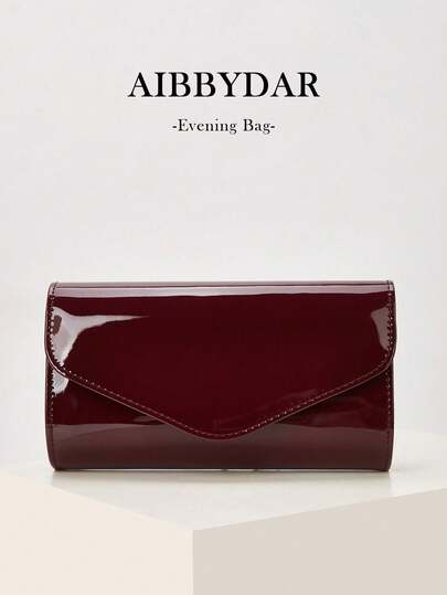 AIBBYDAR Women's Evening Bag, Solid Color Wine Red PU Leather, Suitable For Evening Dress, Portable Cosmetic Bag, Crossbody Bag, Wallet, Envelope Bag, With Detachable Metal Chain, For Ball, Wedding Season, Party, Holiday Gathering, Carnival, Christmas, Halloween