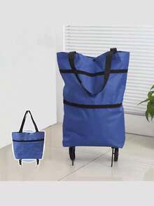 2-In-1 Lightweight Foldable Shopping Cart, Foldable Trolley With Wheels, Reusable Shopping Bag, Unisex Travel Bag, Home And Kitchen Supplies, Portable Rolling Shopping Bag With Wheels, Waterproof Trolley. (Oxford Fabric, Rubber Wheels)