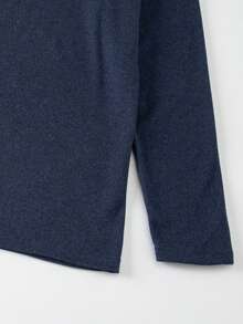 2pcs Men's Fashion Thermal Underwear Set, Autumn/Winter Warm Base Layer Knit Sweater - Navy Blue - View 5