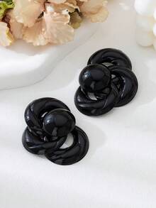 1 Pair Exaggerated High-End Metallic Texture Large Geometric Pattern Pendant Earrings, Suitable For Women's Daily Wear - Black - View 3