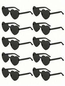 10pcs Heart Shaped Party Glasses For Women, Retro Fashion Rimless Heart Glasses, Suitable For Wedding, Party, Birthday, Bridal Shower, Fashion Accessory, Party Favors (Black) - Black - View 11