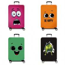 1件300克/平方米趣味表情系列印花图案，加厚行李箱保护套，加厚行李箱配件。适用于商务旅行、度假、旅行、行李托运和返校。为您的行李箱增添色彩。适用于20-28英寸的行李箱。 - 灰色 - 查看 3