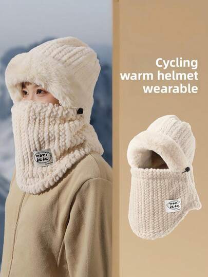 Gestrickte Radmütze mit Ohrenwärmer für Damen, windundurchlässig und wärmend für Herbst/Winter, geeignet für Skifahren und Outdoor-Aktivitäten, Herbstdekoration