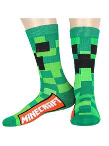 Minecraft Creeper Cubed Character Design Gaming Adult Crew Socks - 綠色 - 查看 1