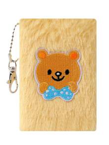 1pc Cartoon Kitten Plush Notebook, Cute Mini Portable Pocket Notepad, Furry Plush Diary For Girls, Children Writing Book, School Bag Pendant Gift , Back To School Gifts