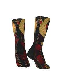 1pair Tarot Style Illustration Printing Socks Men's 360-Degree 3D Printing Socks Digital Printing Socks Medium Socks