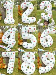 1个32英寸白色数字铝箔气球，适用于一周岁生日派对、周年纪念、节日、服装道具 - 白色 - 查看 8