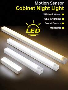 6pcs LED Motion Sensor Cabinet Lights, Wireless Night Lights, Motion Sensor Lights, LED Motion Sensor Lights, Decorative Lights, LED Cabinet Lights, Rechargeable Magnetic Wardrobe Lights, Suitable For Wardrobe, Cabinet, Kitchen, Office Desk, Detachable, USB Powered, 200mAh, 400mAh