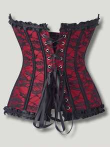 Corset, Classic Corset, Black And Red Contrast, With Bow, Front Buttons, Suitable For Wedding And Evening Dress, Women's Corset, Tummy Control, Waist Control, Suitable For Dating, Shopping, Halloween Party, Women's Corset Top. - màu đen - Xem 5