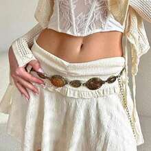 A Bohemian Retro Hippie Belt, Silver And Gold Colors Available, Fashionable Metal Waist Chain Women's Retro Popular Versatile Dress Decoration, Christmas Halloween Party Gift Summer, School Fall, Autumn, Halloween - Bạc - Xem 5