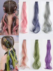 50 厘米/20 英寸儿童彩色卷发夹入式接发，高温纤维波浪发片