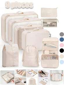 7/8/9/10pcs Travel Packing Cubes, Compression Organizer Bags, Luggage Organizer, Clothing Storage Bags Set, Includes: Cosmetic Bag, Waterproof Multi-Function Organizer, Garment Bag, Holiday Travel Essentials, Shoe Bag, Foldable Storage Box, Collapsible Underwear & Socks Organizer, Travel Packing Cubes, Luggage Organizer