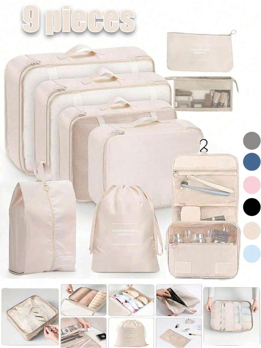 7/8/9/10pcs Travel Packing Cubes, Compression Organizer Bags, Luggage Organizer, Clothing Storage Bags Set, Includes: Cosmetic Bag, Waterproof Multi-Function Organizer, Garment Bag, Holiday Travel Essentials, Shoe Bag, Foldable Storage Box, Collapsible Underwear & Socks Organizer, Travel Packing Cubes, Luggage Organizer