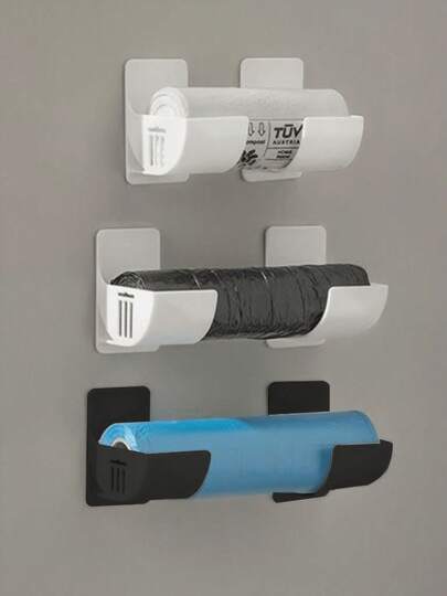 2 piezas (Negro/Blanco/Gris) Soporte para bolsas de basura, organizador de almacenamiento montado en la pared para la cocina, plato de jabón, gancho lateral del refrigerador, estante para bolsas de basura, ahorro de espacio, diseño montado en la pared, múltiples colores disponibles, esencial para la cocina, la sala de estar, el almacenamiento del hogar