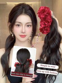 Synthetic Water Ripple Long Curly Hair Rose Claw Clip Ponytail Extension 18inch Heat-Resistant Ponytail Wig Naturally Fluffy Increases Hair Volume Banana Claw Clip Temperament Waterfall Ponytail Suitable For Women's Daily Parties - Multicolor - View 6