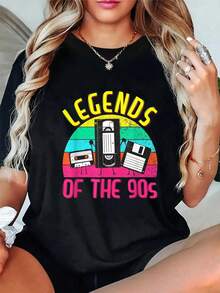 100% Cotton 90s Party Outfit For Women & Men 90's Costume Legends 90s T-Shirt Women's Men's Summer Comfort Soft Crew Neck Tee Tops - Black - View 1