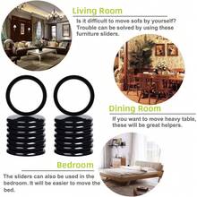 12/24 Pcs Sliding Furniture Slides/Furniture Floor Protectors - Self-Stick Silent Slides For Carpets And Hard Floors - Scratch Resistant Design Slides, Suitable For Sliding Furniture And Appliances(Black)