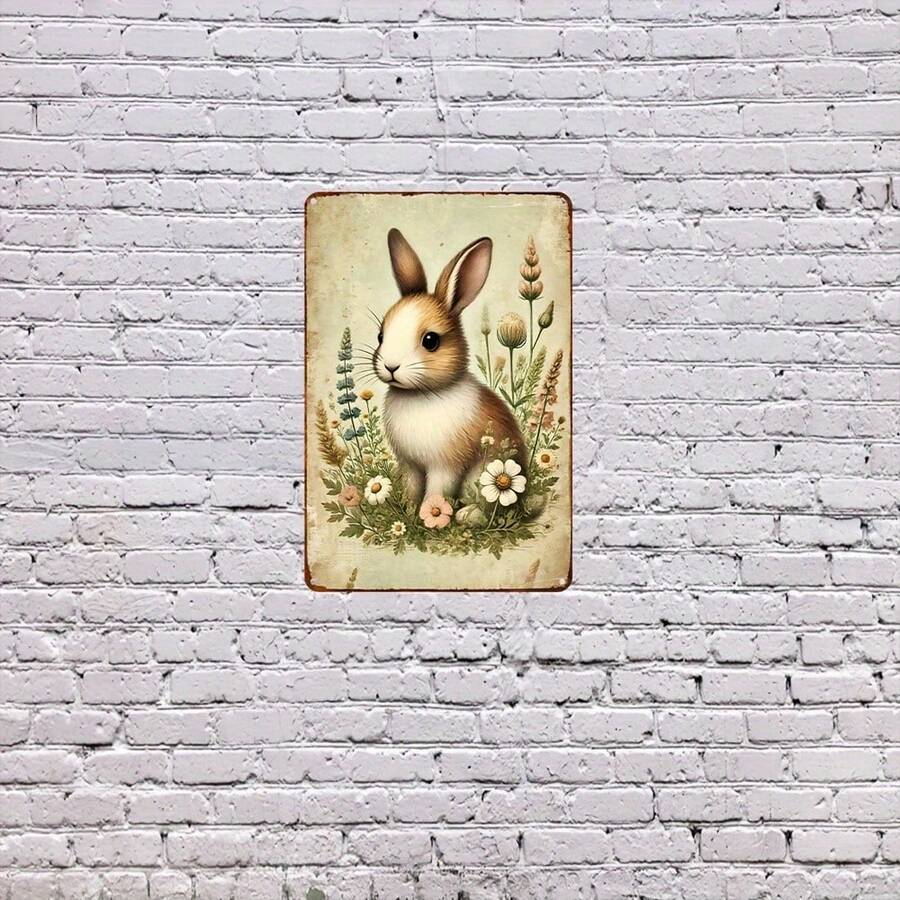 1 Vintage Farm Rabbit And Floral Metal Tin Sign - Iron Wall Art For ...