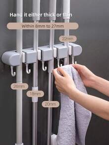 حامل مكنسة جداري، رف تخزين المكنسة/المسح بدون براغي، خطاف تخزين فوق الباب بدون ثقب للحمام والنوم، مشبك المسح، مشبك منظم أدوات متعدد الوظائف، مناسب للمطبخ والحديقة ومستلزمات التنظيف والأدوات المنزلية، منزل حديث - متعدد الألوان - مشاهدة 6