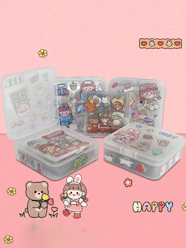 50pcs Sticker Set, Waterproof Transparent PET Stickers, Cartoon Cute Stickers For DIY, Suitable For Water Cups, Notebooks, Laptops, Bumpers, Skateboards, Water Bottles, Computers, Phones, Back To School, Halloween, Christmas Gifts