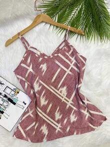 Printed Tank Top In Pretty, Cool And Comfortable Crepe Fabric - Pink - View 3