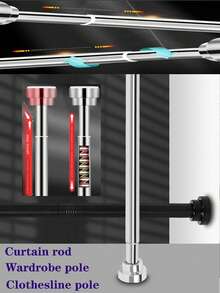 1pc Adjustable Stainless Steel Shower Curtain Rod, Home Use No Drill Curtain Rod, Tension Shower Curtain Rod, Retractable Metal Rod For Drying Clothes, Curtain Hanging, No Drilling Installation, Suitable For Bedroom, Bathroom, Balcony In Multiple Sizes