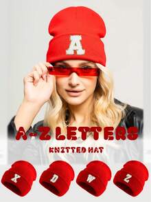 1 件秋冬弹力针织帽，时尚街头嘻哈风格，26 个字母刺绣无檐便帽，Y2K 保暖无檐帽，男女通用