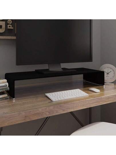 VidaXL TV St /Monitor Riser Zwart 80x30x13 Cm Glass