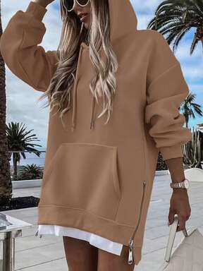 ChicMe Faux Two‑Pieces Oversize Hoodie Dress – Women Drawstring Zipper Pocket Casual Outdoor Streetwear