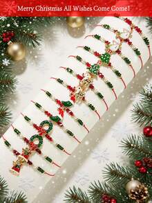 1/6/12 pezzi Set di braccialetti natalizi, set di gioielli con braccialetti intrecciati fatti a mano, regalo di Natale, elementi natalizi inclusi albero di Natale, fiocco di neve, Babbo Natale, braccialetti a più strati per donna, accessori pendenti per braccialetti, braccialetti con perline regolabili, braccialetti in stile Y2K, accessori gioiello da donna, braccialetti dell'amicizia, accessori dorati da donna, set di braccialetti abbinati - Stile 4 - Visualizzare 7