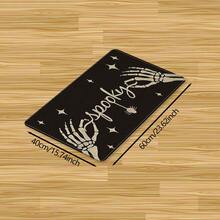1 pièce Tapis de cuisine en lin imprimé motif crâne, paillasson, tapis de bain, tapis de couloir, décoration d'Halloween, cadeau d'Halloween, rectangle imprimé en 3D, convient pour le salon, la chambre, le couloir, la salle de bain, la buanderie - Tapis en polyester, décoration d'intérieur et d'extérieur